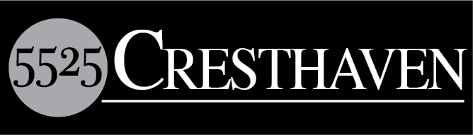 A black and white image of a logo with the text "5525 CRESTHAVEN".